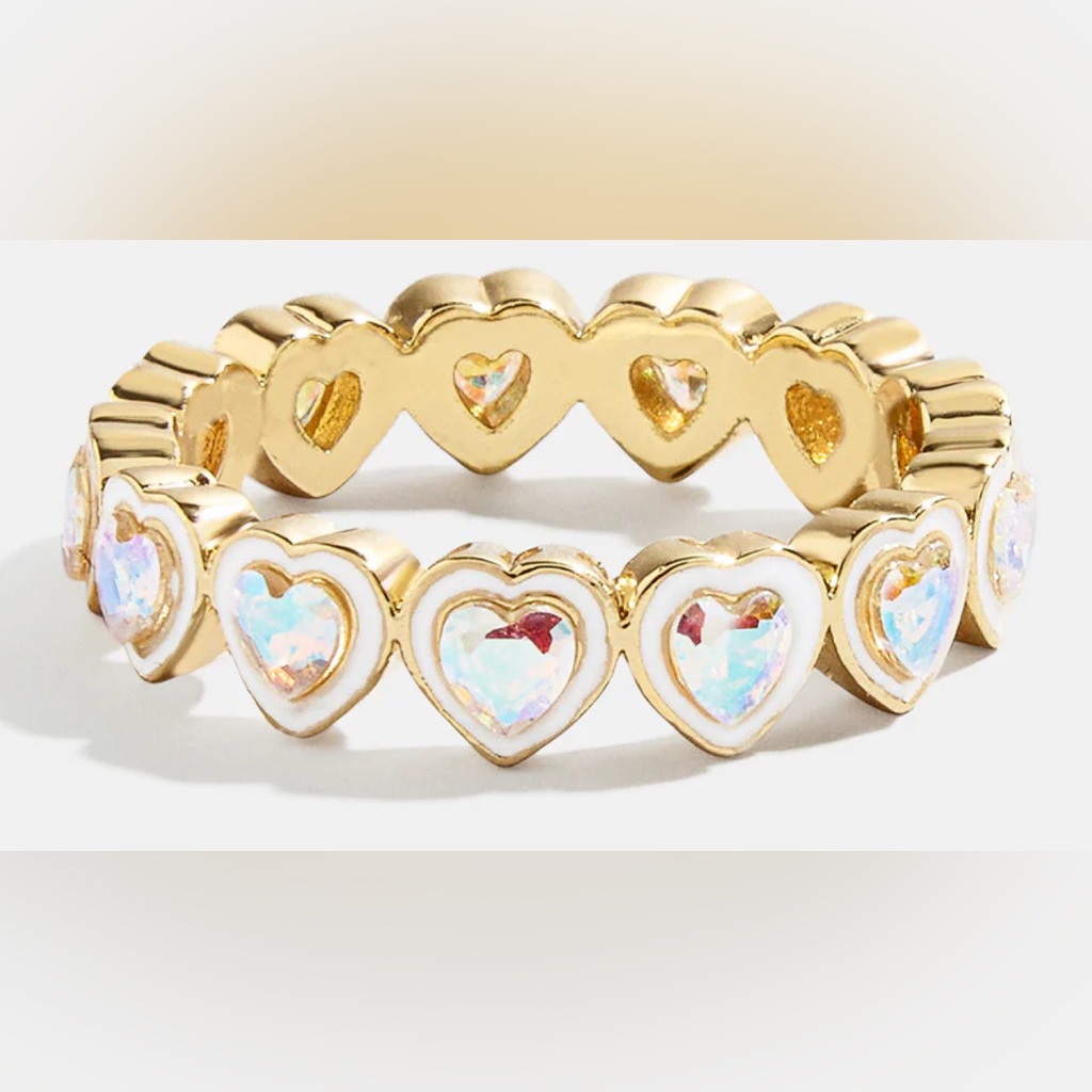 18k Gold Plated Heart Ring With Aurore Boreale Swarovski Crystals Size 7 Bnib